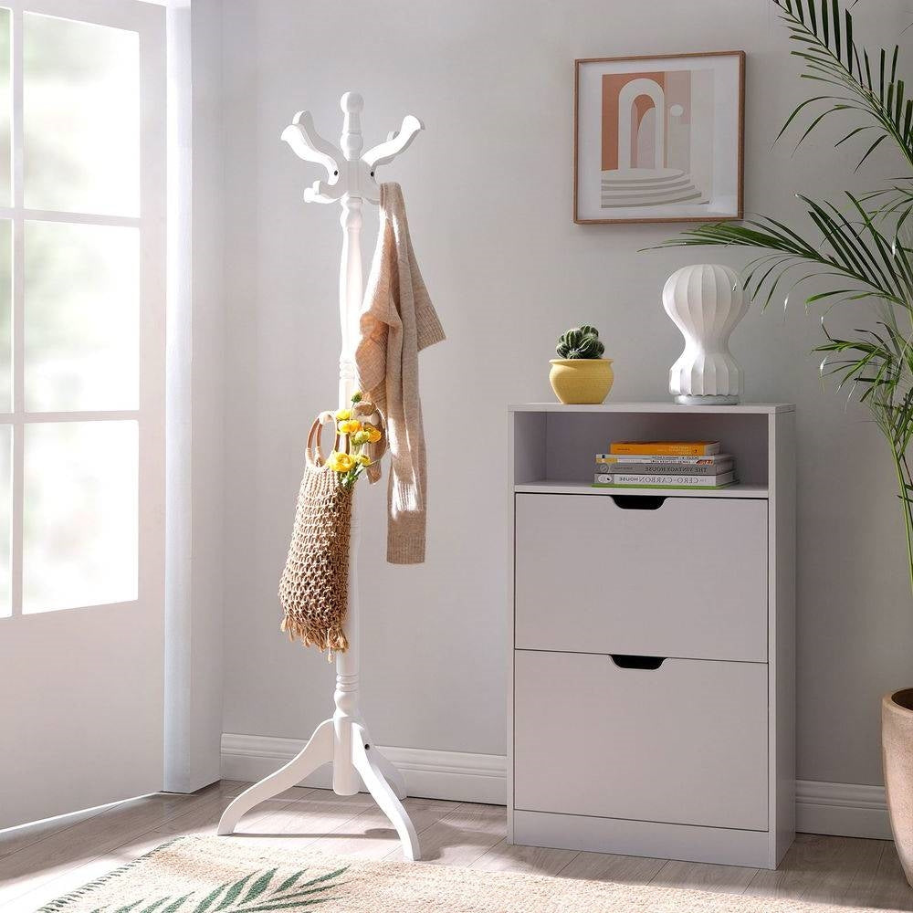 Traditional Classic Solid Wood Coat Rack in White Finish — Chic Home-Decor