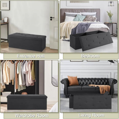 Black Linen Upholstered Bedroom Living Room Entryway Storage Bench Ottoman