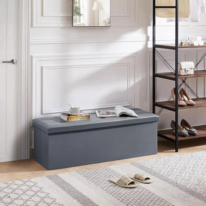 Light Grey Faux Leather Upholstered End of Bed Storage Bench Ottoman