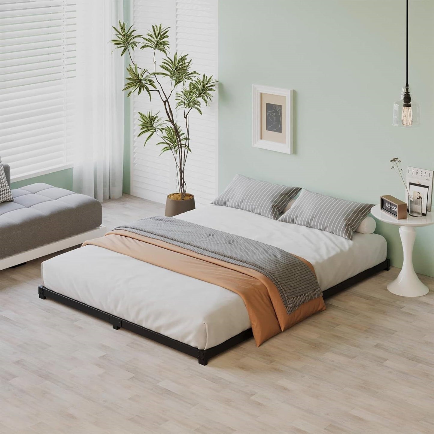 Full size 3-inch Low Profile Heavy Duty Metal Bed Frame in Matte Black