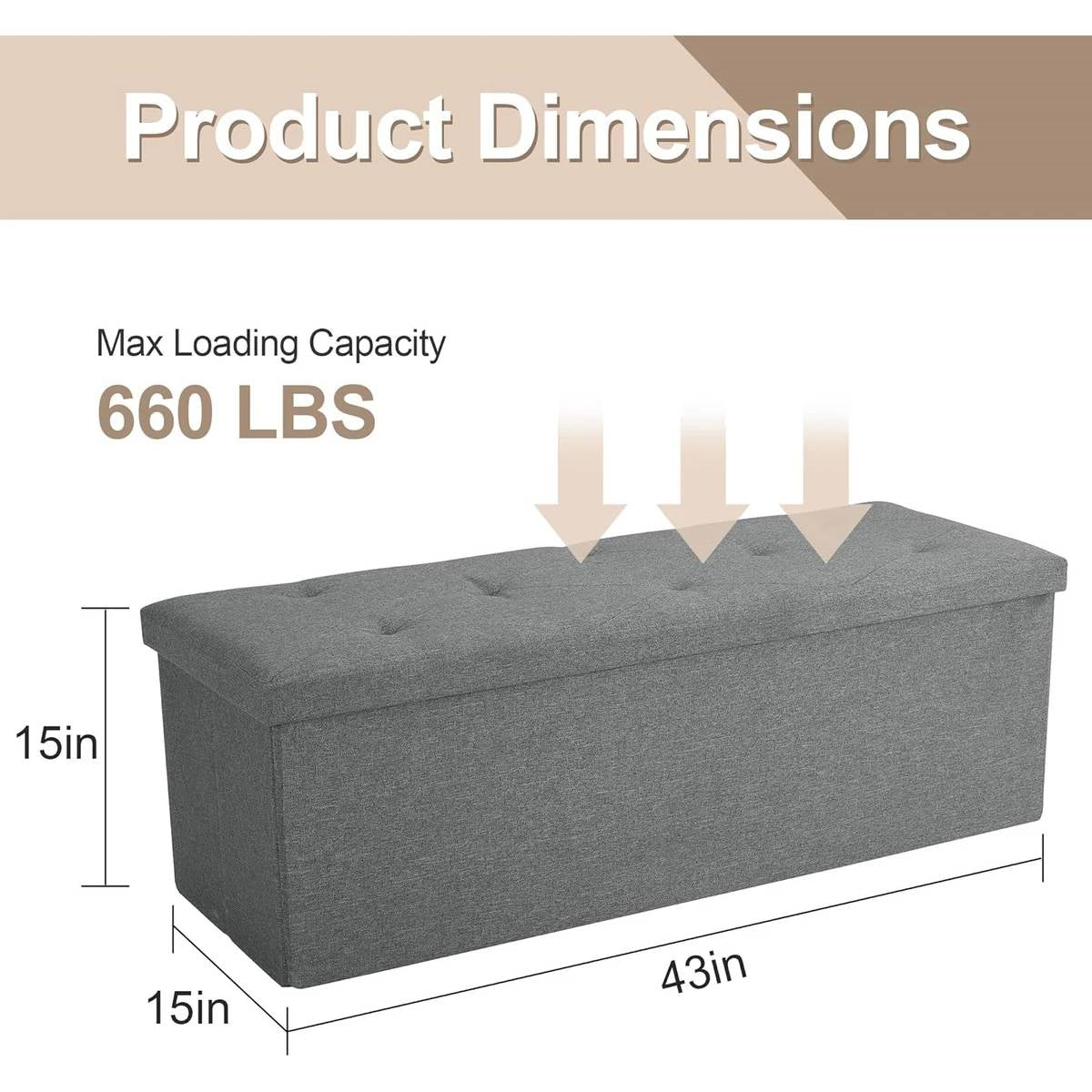 Dark Grey Linen Upholstered Bedroom Living Room Entryway Storage Bench Ottoman