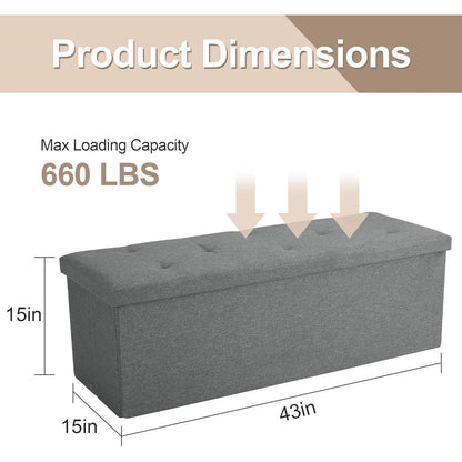 Dark Grey Linen Upholstered Bedroom Living Room Entryway Storage Bench Ottoman