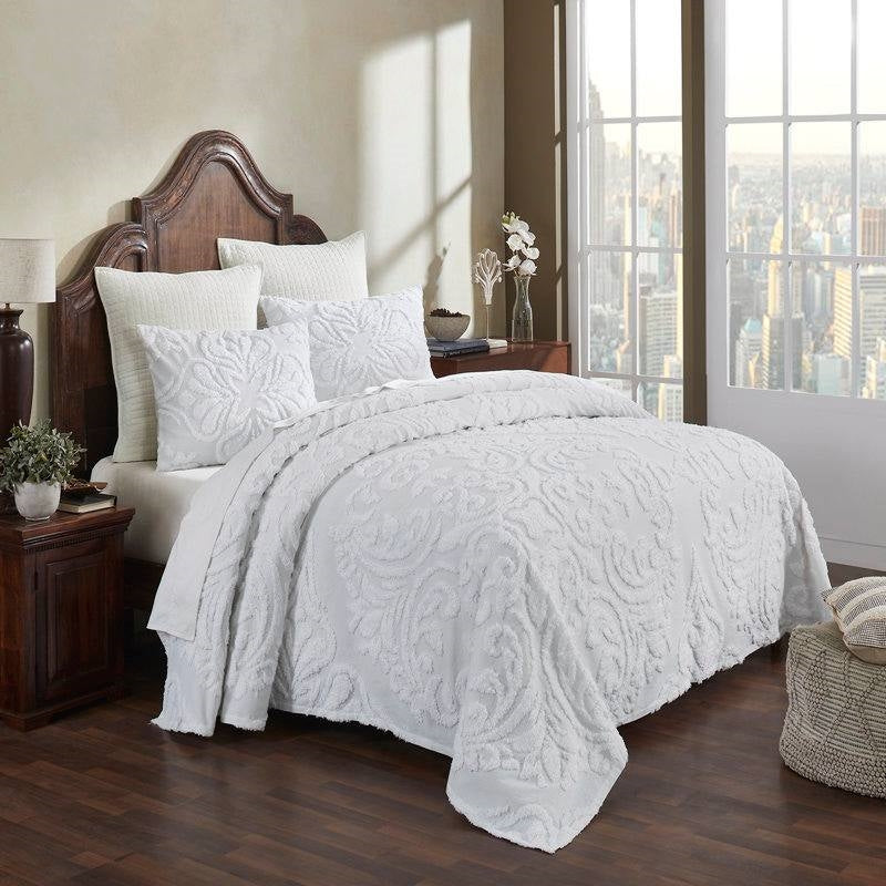 Full Size 100-Percent Cotton Chenille 3-Piece Coverlet Bedspread Set in White — Chic Home-Decor