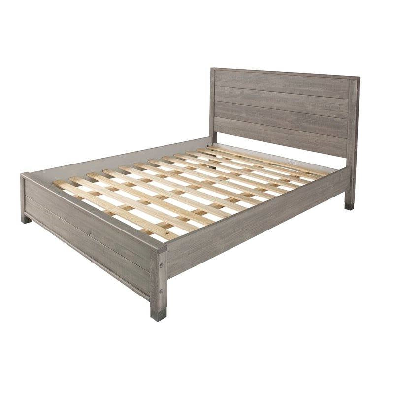 Full Solid Wooden Platform Bed Frame with Headboard in Grey Wood Finish