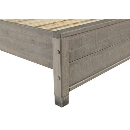 Full Solid Wooden Platform Bed Frame with Headboard in Grey Wood Finish