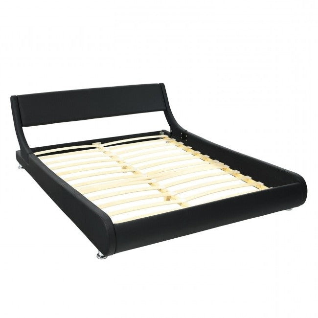 Full Size Modern Faux Leather Upholstered Platform Bed Frame Black — Chic Home-Decor