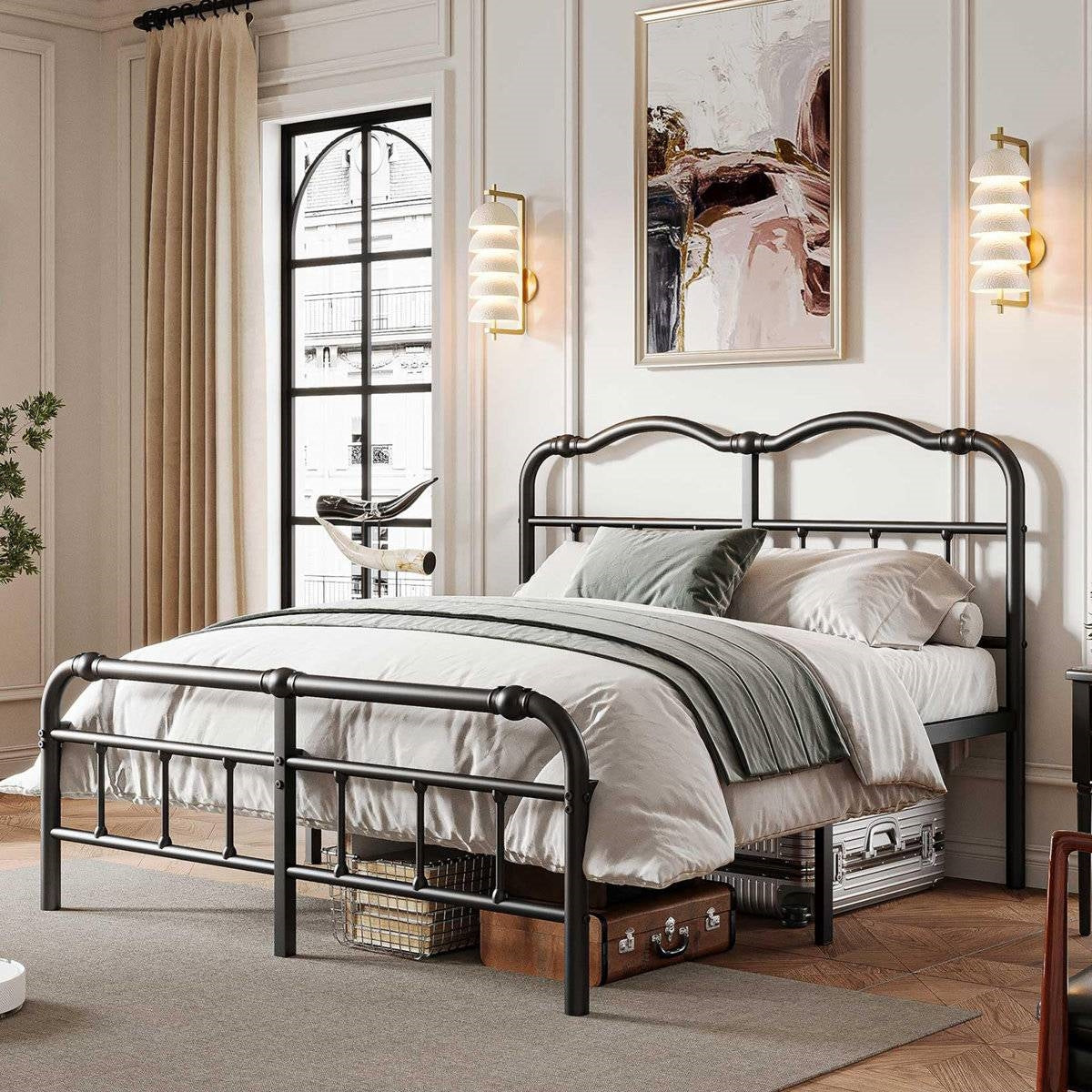 Full Size Industrial Vintage Heavy Duty Steel Slat Bed Frame