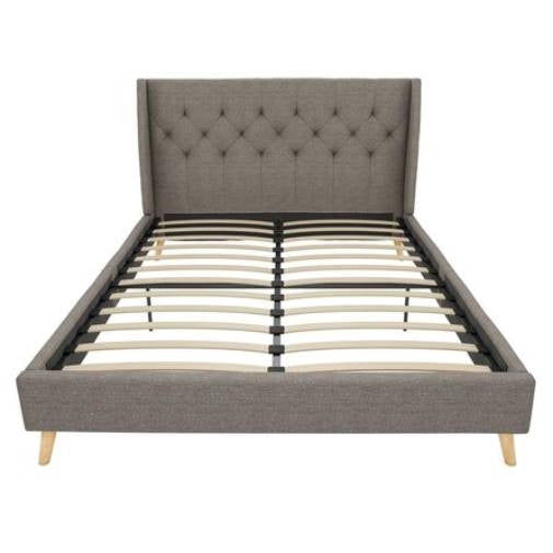Full size Grey Linen Upholstered Mid-Century Modern Wingback Platform Bed
