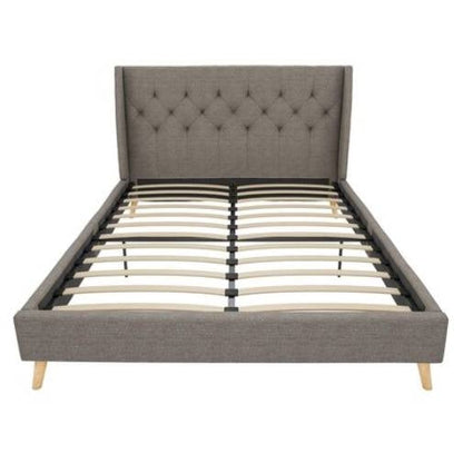 Full size Grey Linen Upholstered Mid-Century Modern Wingback Platform Bed