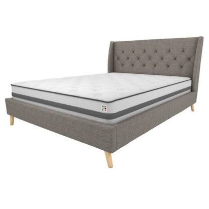 Full size Grey Linen Upholstered Mid-Century Modern Wingback Platform Bed