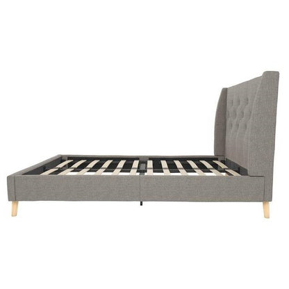 Full size Grey Linen Upholstered Mid-Century Modern Wingback Platform Bed