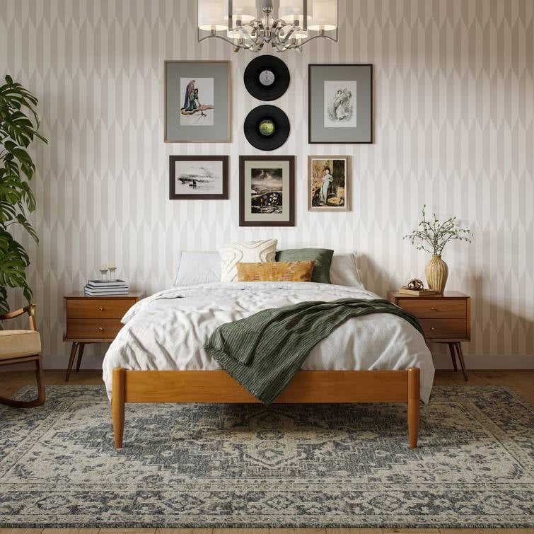 Full size Solid Hardwood Platform Bed Frame in Natural Wood Finish