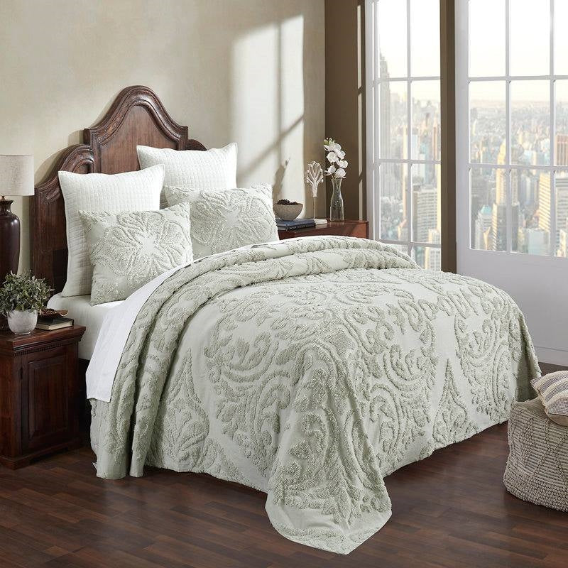 Full Size 100-Percent Cotton Chenille 3-Piece Coverlet Bedspread Set in Sage — Chic Home-Decor