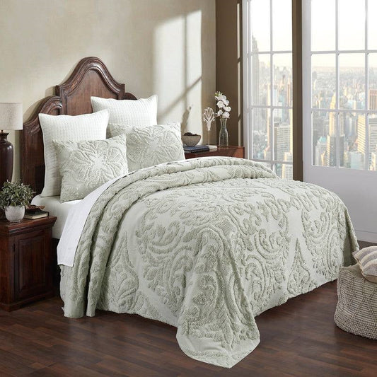 Full Size 100-Percent Cotton Chenille 3-Piece Coverlet Bedspread Set in Sage — Chic Home-Decor