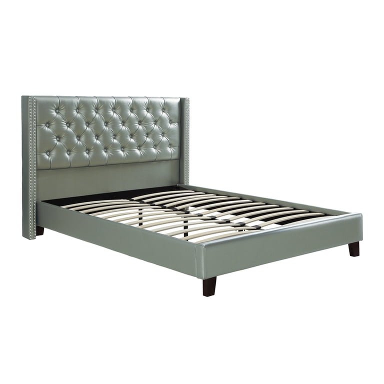 Faux Leather Upholstered Full Size Bed Featuring Nail head Trim