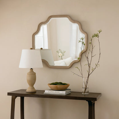 Fea Dresser Mirror, Natural Oak Brown Solid Wood, Scallop Edges, 40x47