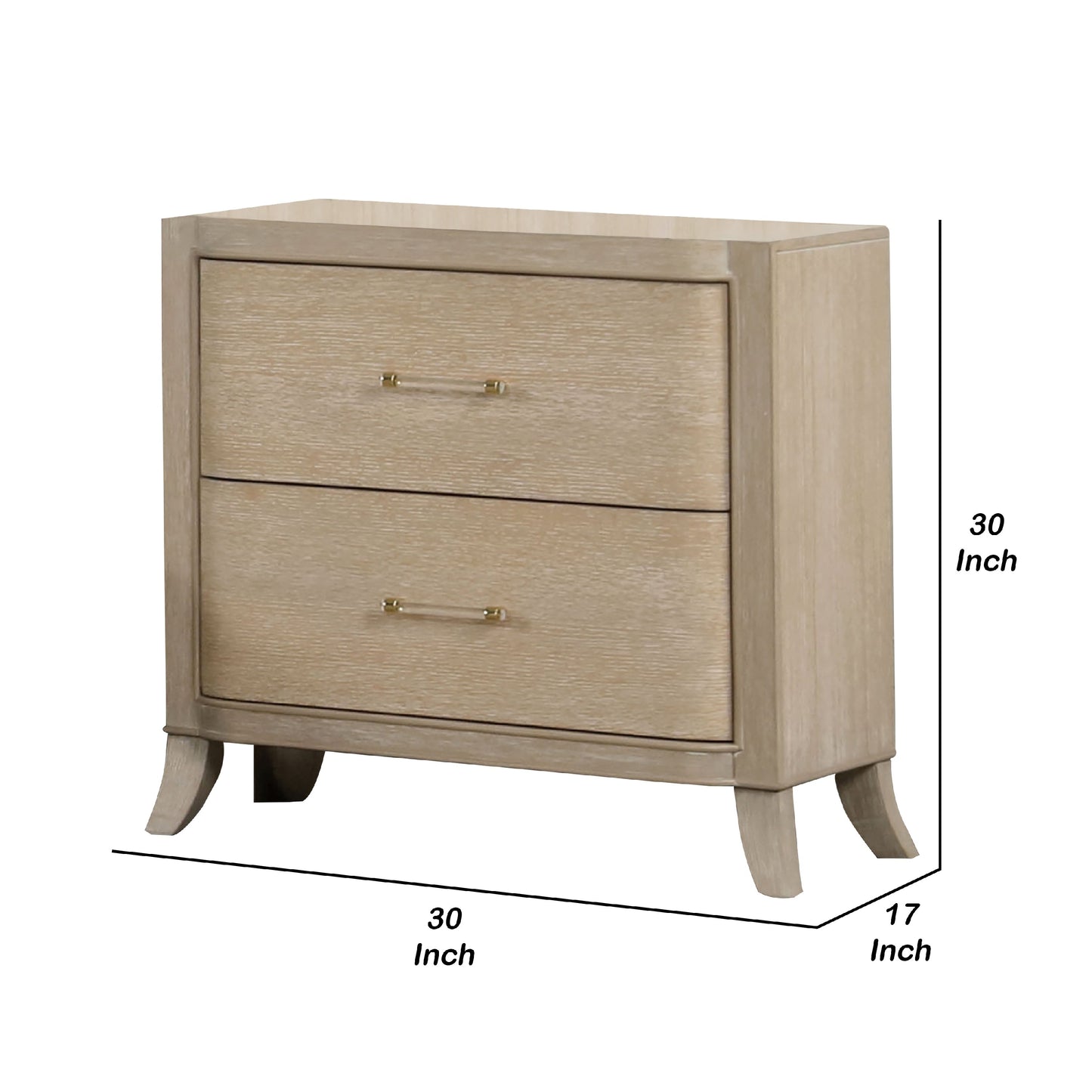 Fea Nightstand with USB Ports, 2 Drawers, Natural Oak Brown