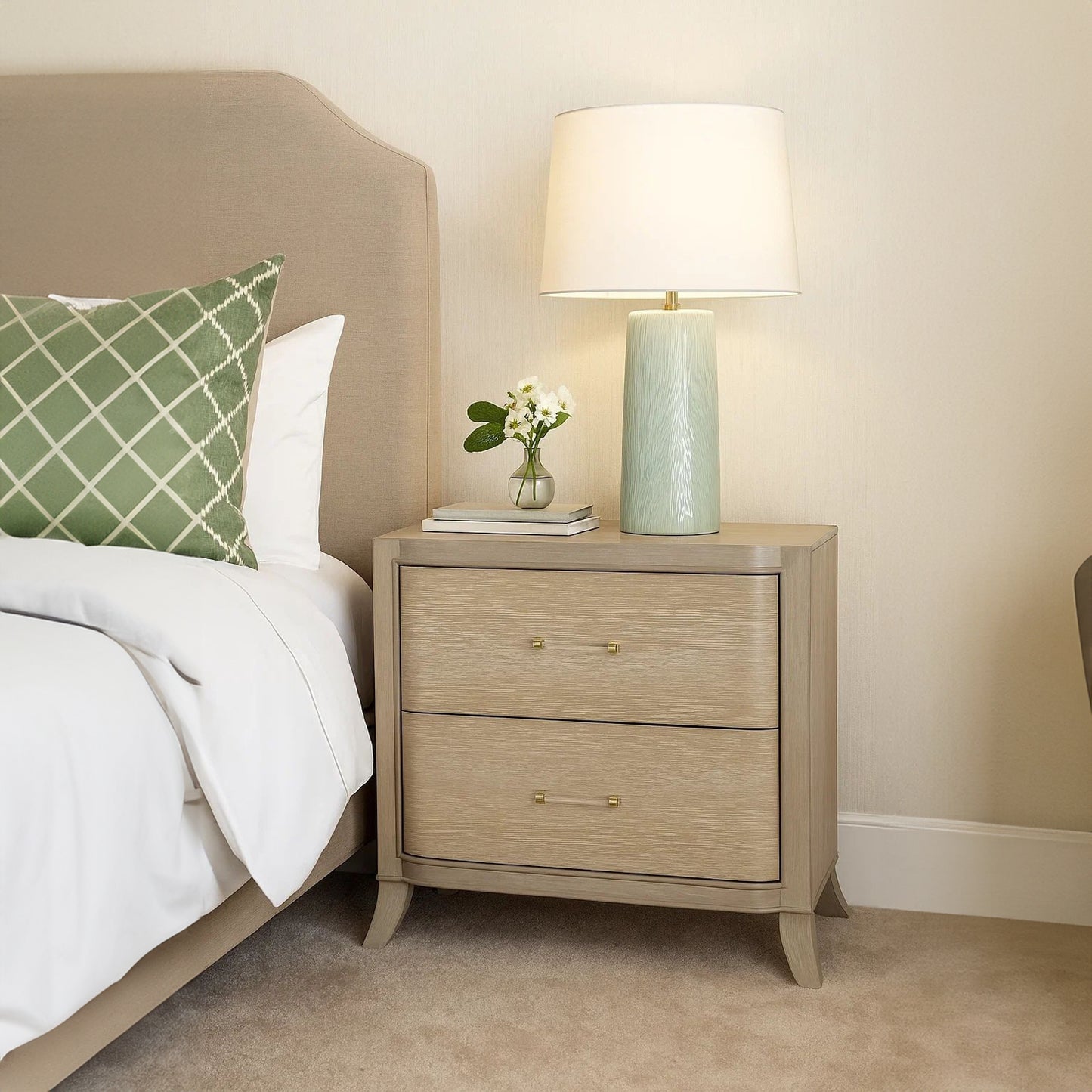 Fea Nightstand with USB Ports, 2 Drawers, Natural Oak Brown