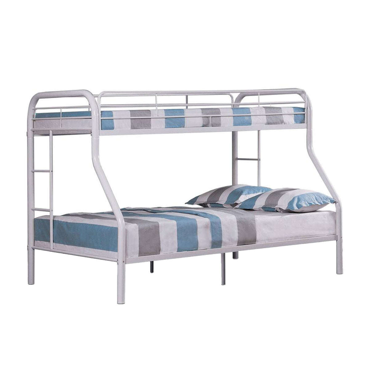 Fegy Full over Full Bunk Bed with Ladder and Rails, Silver Metal Frame