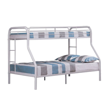 Fegy Full over Full Bunk Bed with Ladder and Rails, Silver Metal Frame