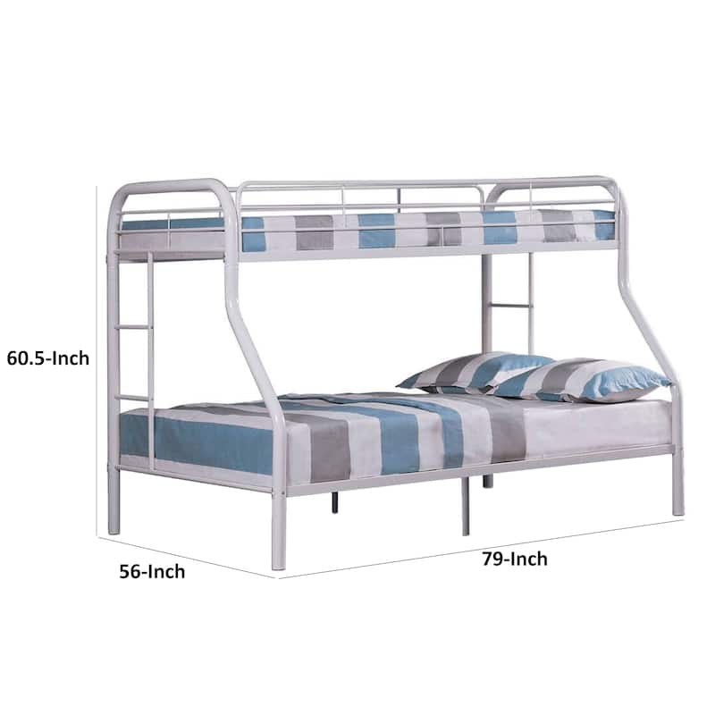 Fegy Twin over Full Bunk Bed with Ladder and Rails, White Metal Frame