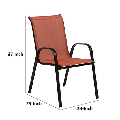 Feli Outdoor Stacking Chair Set of 2, Red Mesh Fabric, Black Metal