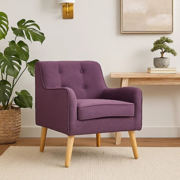 Felix Accent Armchair, Splayed Birch Wood Legs, Button Tufted Purple