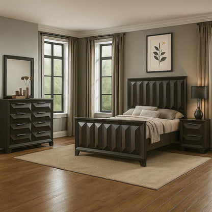 Fema King Bed, Vertical Facet Headboard and Footboard, Espresso Brown