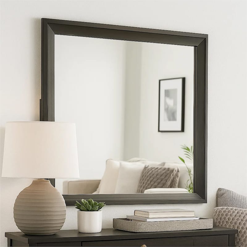 Fema Dresser Mirror, 35 Inch Bevel Edge Frame, Brown Wood