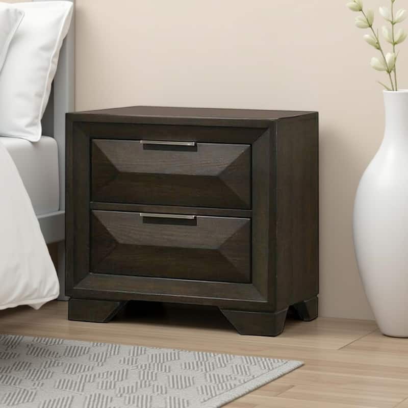 Fema Nightstand, 2 Bevel Drawers, Nickel Handles, Espresso Brown Wood
