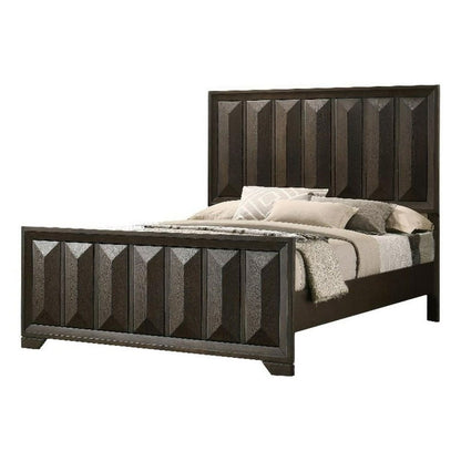 Fema King Bed, Vertical Facet Headboard and Footboard, Espresso Brown