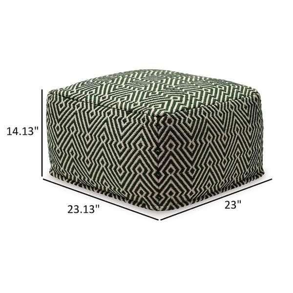 Fena 23 Inch Ottoman Pouf, Woven Pattern, Zipper Cotton Cover Black White