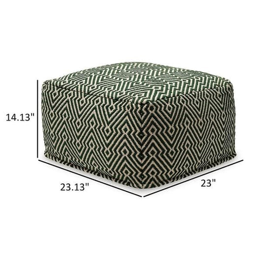 Fena 23 Inch Ottoman Pouf, Woven Pattern, Zipper Cotton Cover Black White