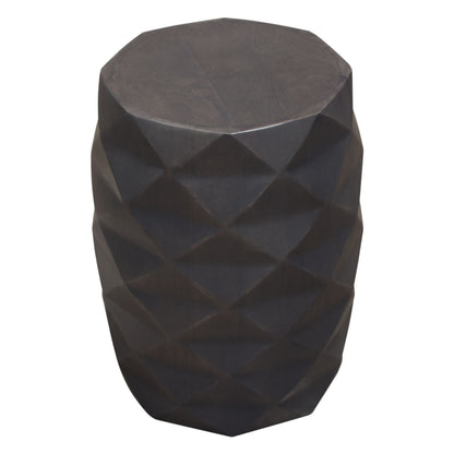 Fery Side End Table, 14 Inch, Smoke Gray Mango Wood w Geometric Motifs