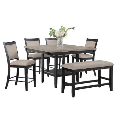 Filu Counter Height Chair Set of 2, Black Wood Frame, Gray Linen Seat