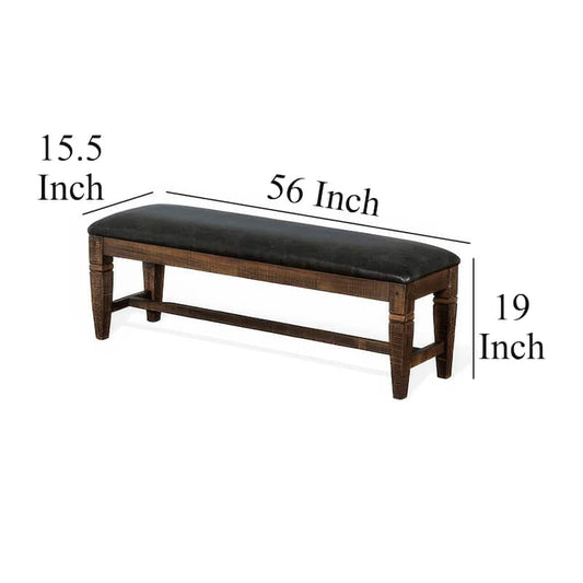 Flint Bench, Dark Gray Faux Leather, Dark Brown Mahogany, 56 Inch