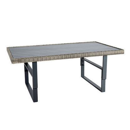 Foca 63 Inch Outdoor Rectangular Dining Table, Adjustable Height, Wicker