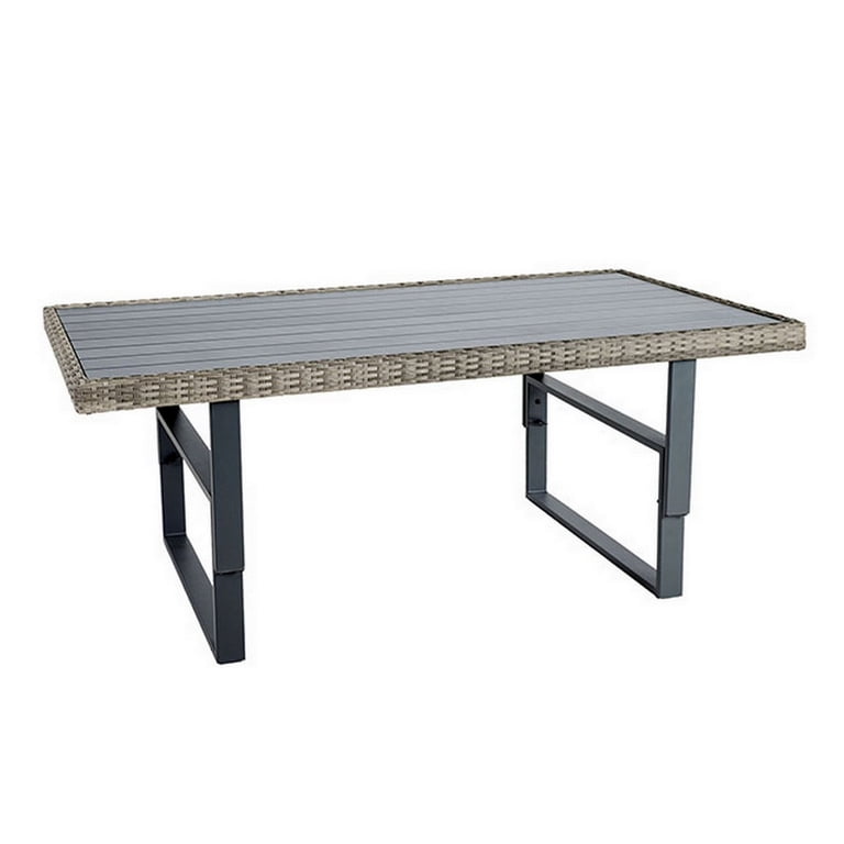 Foca 63 Inch Outdoor Rectangular Dining Table, Adjustable Height, Wicker