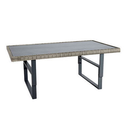Foca 63 Inch Outdoor Rectangular Dining Table, Adjustable Height, Wicker