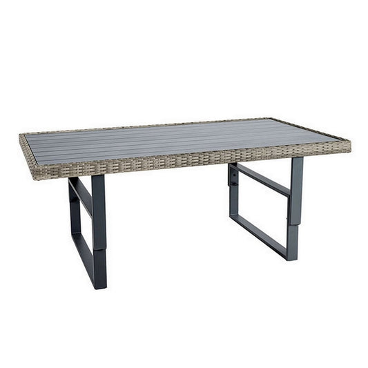 Foca 63 Inch Outdoor Rectangular Dining Table, Adjustable Height, Wicker