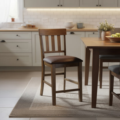 Fori Barstool Chair Set of 2, Faux Leather Seats, Light Brown Legs