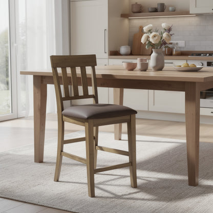 Fori Barstool Chair Set of 2, Faux Leather Seats, Light Brown Legs