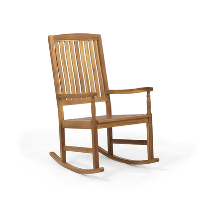 Fred Outdoor Rocking Chair, Slatted Back Design, Brown Acacia Wood