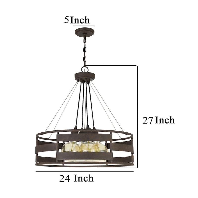 Frot 24 Inch Chandelier w Light Bulbs, Suspended Cable Design, Rust