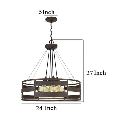 Frot 24 Inch Chandelier w Light Bulbs, Suspended Cable Design, Rust