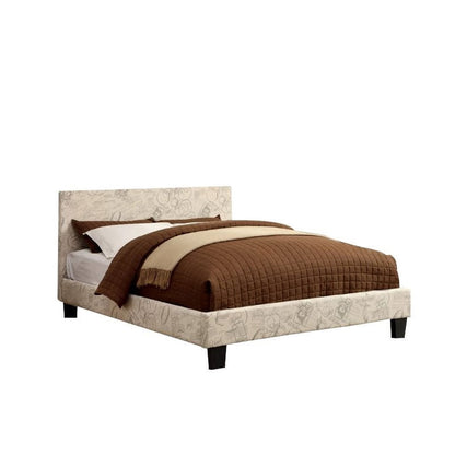 Fin Bench, Cream Global Polyester Patterns, Natural Wood, 48 Inch