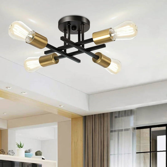 Gold/Black 4-Light Modern Flush Mount Sputnik Ceiling Light Fixture