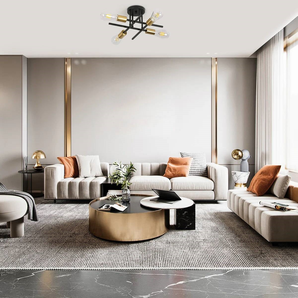 Gold Black Modern 4-Light Sputnik Ceiling Light