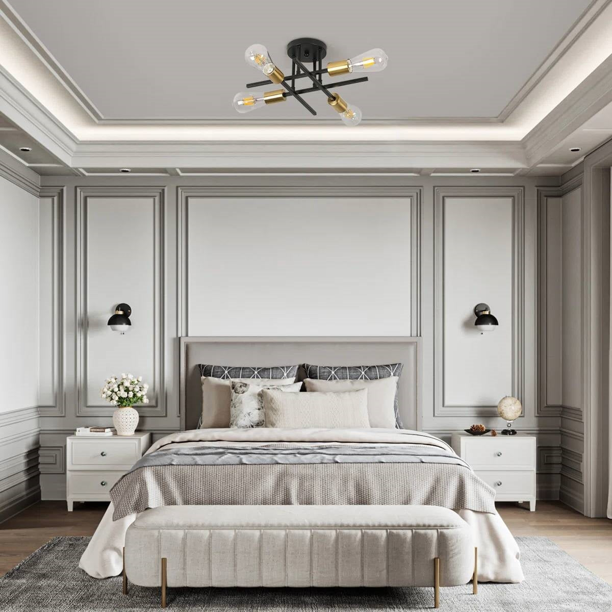 Gold Black Modern 4-Light Sputnik Ceiling Light