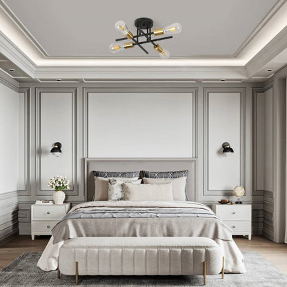 Gold Black Modern 4-Light Sputnik Ceiling Light